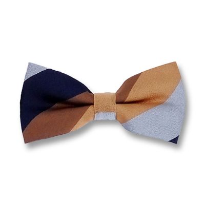 Brown, Brown Sugar and Midnight Blue Polyester Striped Butterfly Bow Tie