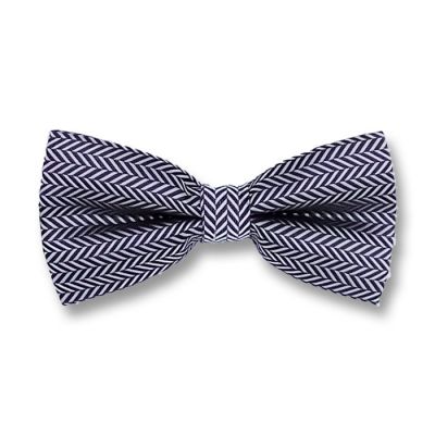White and Midnight Blue Polyester Checkered Butterfly Bow Tie
