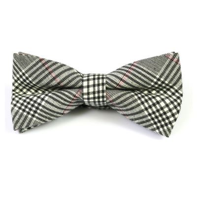 SeaShell, Black and Cranberry Cotton Plaid Butterfly Bow Tie