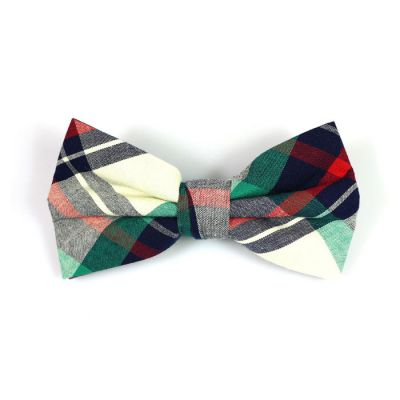 Frog Green, Midnight Blue, Red and SeaShell Cotton Plaid Butterfly Bow Tie