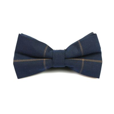 Midnight Blue and Peach Cotton Striped Butterfly Bow Tie