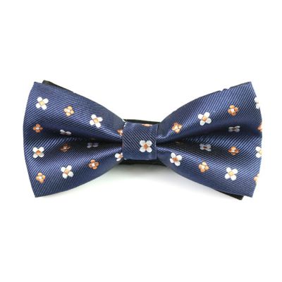 Sapphire Blue, Coffee and White Polyester Floral Butterfly Bow Tie