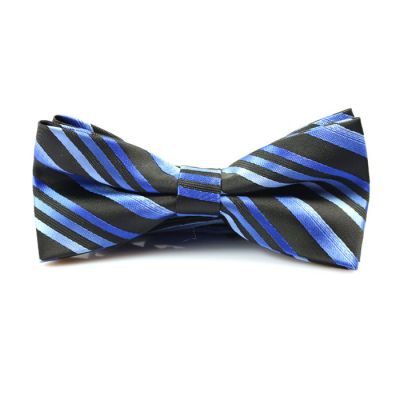 Medium Purple, Night and Macaw Blue Green Polyester Striped Butterfly Bow Tie