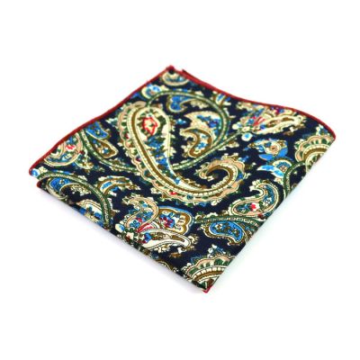 Midnight Blue, SeaShell, Midnight, Moccasin, Windows Blue and Champagne Cotton Paisley Pocket Square