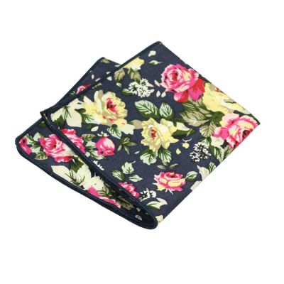 Corn Yellow, Dark Forest Green, Midnight Blue, Carnation Pink and Red Cotton Floral Pocket Square