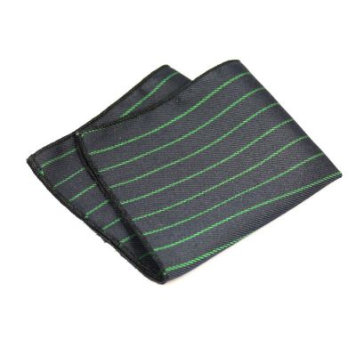 Black and Dark Sea Green Cotton Striped Pocket Square
