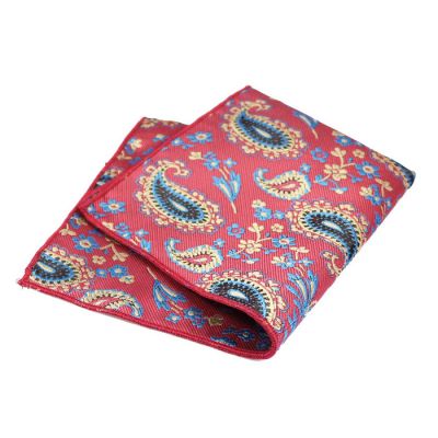 Khaki Rose, Champagne, Blue and Midnight Polyester Paisley Pocket Square