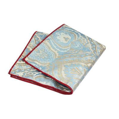 Red Wine, SeaShell, Platinum and Blue Polyester Paisley Pocket Square