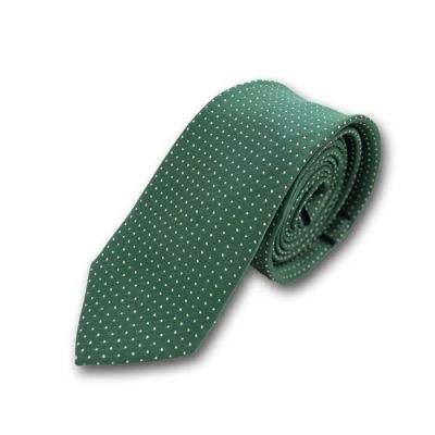6cm Dark Forest Green and White Polyester Polka Dot Skinny Tie