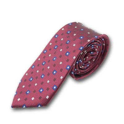 6cm Deep Pink, Purple, Plum Pie and White Polyester Polka Dot Skinny Tie