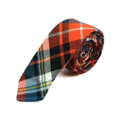 5cm Black, Gray Cloud, Bean Red, Taupe and White Cotton Plaid Skinny Tie