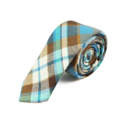 5cm Taupe, Gunmetal, White, Crystal Blue and Beer Cotton Plaid Skinny Tie