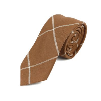 6cm Mahogany and White Cotton Checkered Skinny Tie