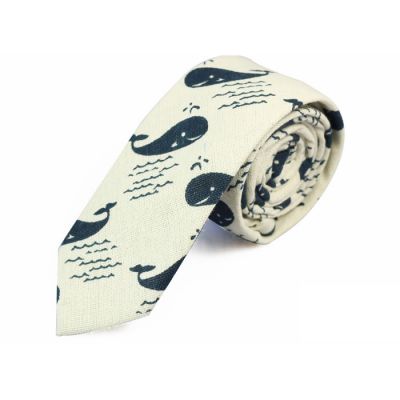 6cm SeaShell and Dark Slate Blue Cotton Novelty Skinny Tie