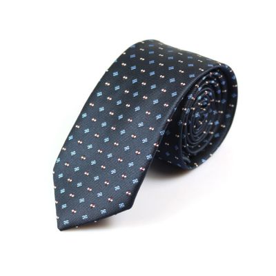 6cm Blueberry Blue, Midnight Blue, Chestnut and White Polyester Novelty Skinny Tie