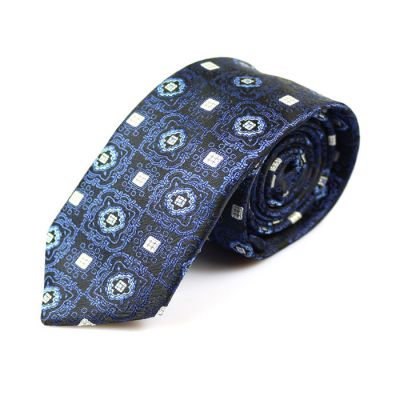 6cm Black, Navy Blue and White Polyester Paisley Skinny Tie