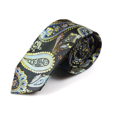 6cm Midnight Blue, Cobalt Blue, Tiffany Blue and Mustard Polyester Paisley Skinny Tie