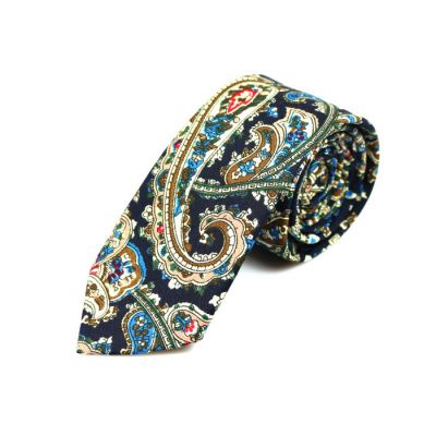 6cm Midnight Blue, Corn Yellow, Blue Eyes, Red and Dark Forest Green Cotton Paisley Skinny Tie