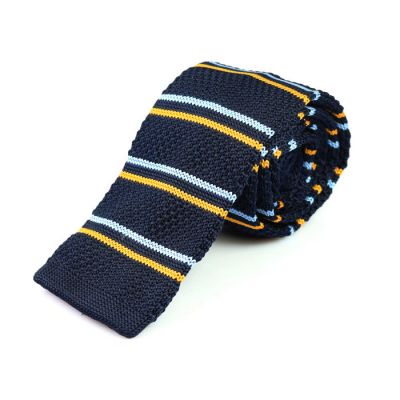6cm Midnight Blue, Avocado Green and Pale Blue Lily Knit Striped Skinny Tie