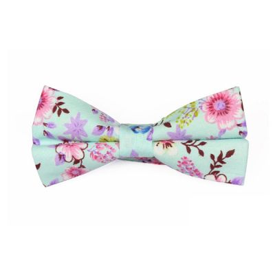 Mint green, Pink and Mahogany Cotton Floral Butterfly Bow Tie