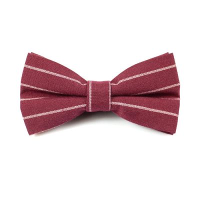 Firebrick and White Polyester Striped Butterfly Bow Tie