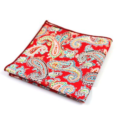 Valentine Red, Blue Eyes, Black, Moccasin, Midnight, School Bus Yellow and Hot Pink Cotton Paisley Pocket Square