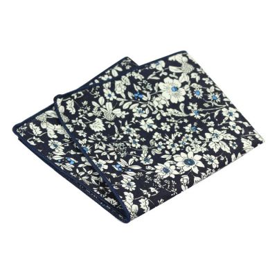 Midnight Blue, Blue Eyes and SeaShell Cotton Floral Pocket Square