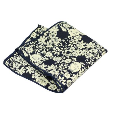 Midnight Blue and SeaShell Cotton Floral Pocket Square