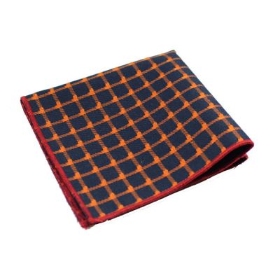 Midnight Blue, Dark Orange and Love Red Polyester Checkered Pocket Square