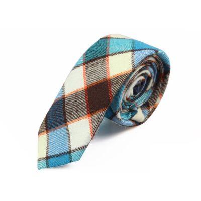 5cm Brown, White, Tiffany Blue and Bean Red Cotton Checkered Skinny Tie