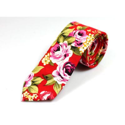 6cm Red, Green Onion, Mustard, White, Indigo and Deep Pink Cotton Floral Skinny Tie