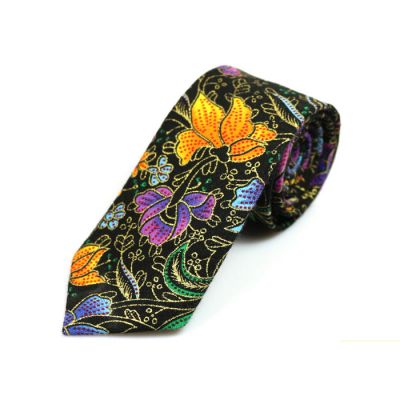 6cm Yellow, Charcoal, Black, Windows Blue, Medium Forest Green and Deep Pink Cotton Floral Skinny Tie