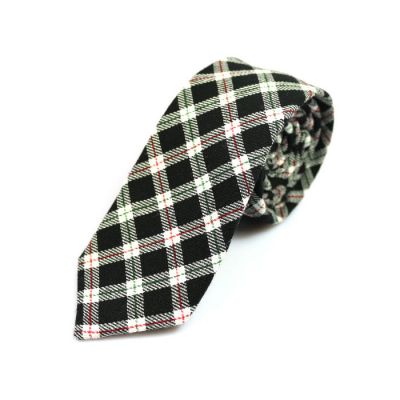 6cm Black, SeaShell, Midnight and Medium Forest Green Cotton Plaid Skinny Tie