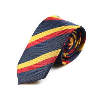 6cm Yellow, Midnight Blue and Ferrari Red Polyester Striped Skinny Tie
