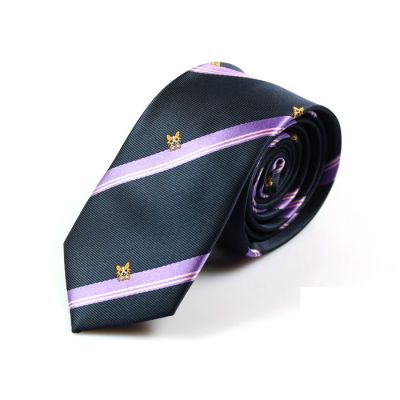 6cm Midnight Blue, Grayish Turquoise, Misty Rose, School Bus Yellow and White Polyester Striped Skinny Tie