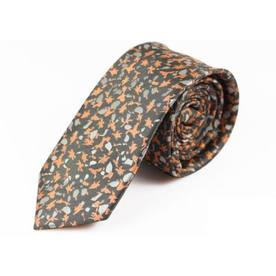 6cm Chestnut, Black Eel and Gray Cloud Polyester Novelty Skinny Tie