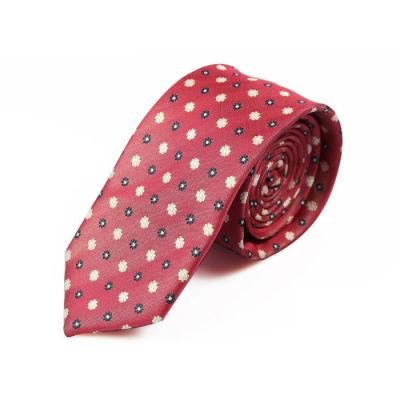 6cm Red, SeaShell and Black Eel Polyester Floral Skinny Tie