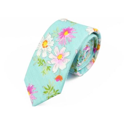 6cm Mint green, Dark Salmon, White and Moccasin Cotton Floral Skinny Tie