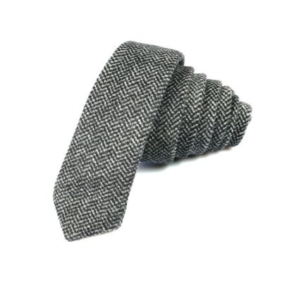 5cm Gray Goose and Black Eel Cotton Plaid Skinny Tie