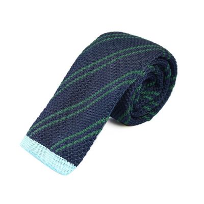 6cm Midnight Blue and Dark Forest Green Knit Striped Skinny Tie