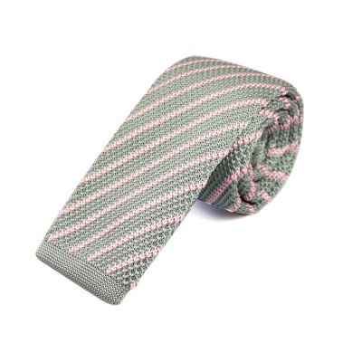 6cm Gray Cloud and Pig Pink Knit Striped Skinny Tie