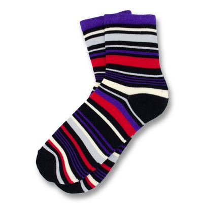 Black, Purple, Red and White Cotton Striped Socks